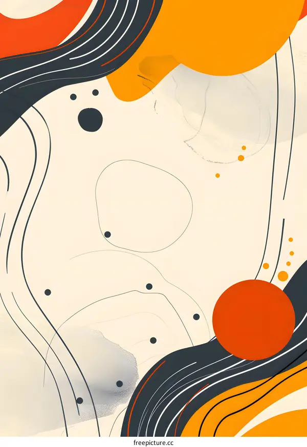 Abstract Art with Orange and Yellow Shapes on a Beige Background