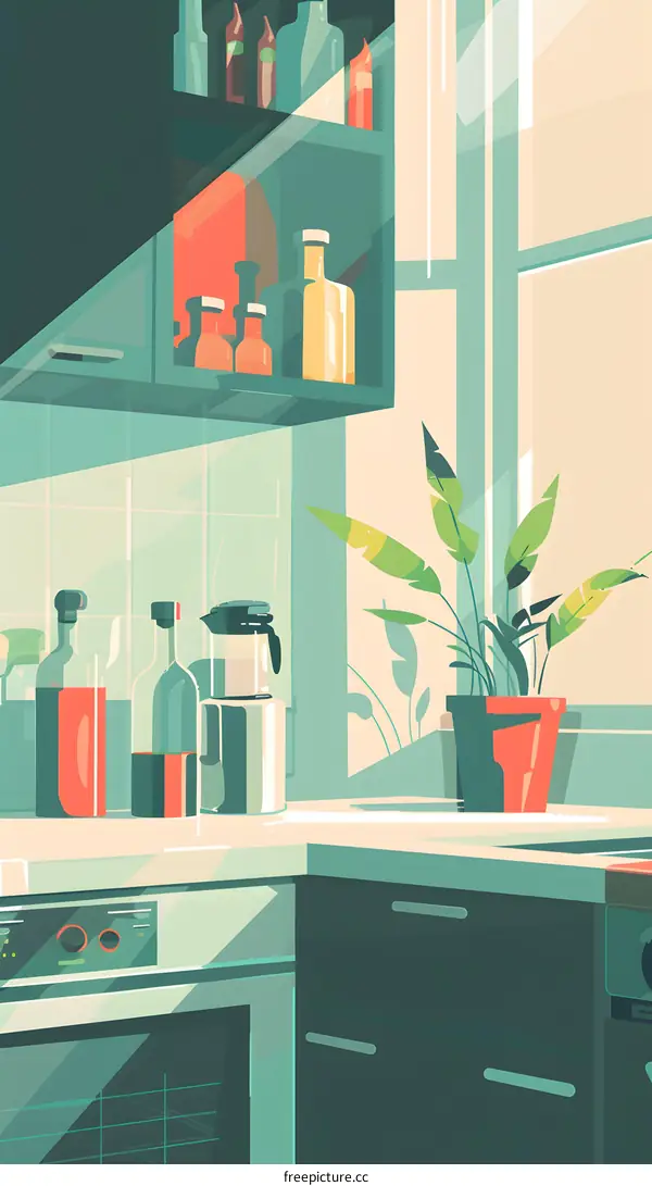 Kitchen Interior Design With Window and Plant