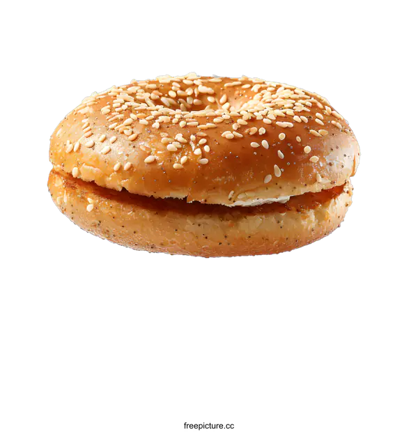 [Transparent Background PNG]A sesame bagel with cream cheese on a white background