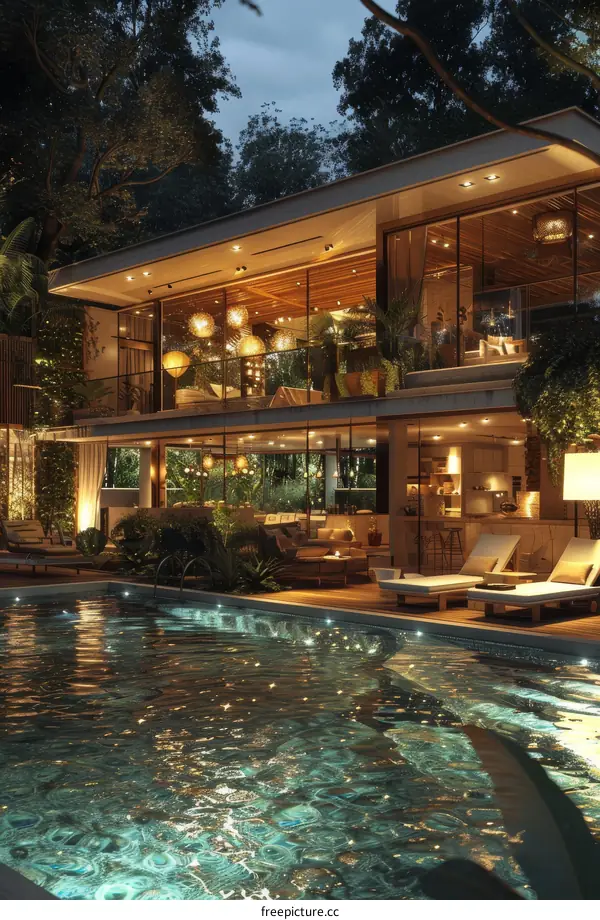 Modern Tropical Evening Pool House