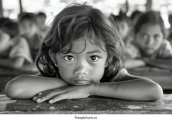 Portrait of a young girl in a rural school