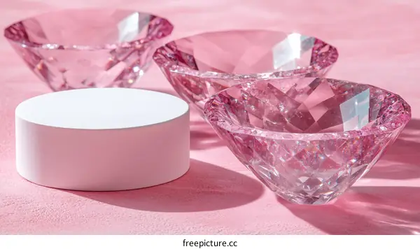 Pink Diamond Display with White Pedestal