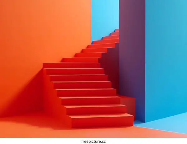 Red Stairs Abstract Minimalist Background