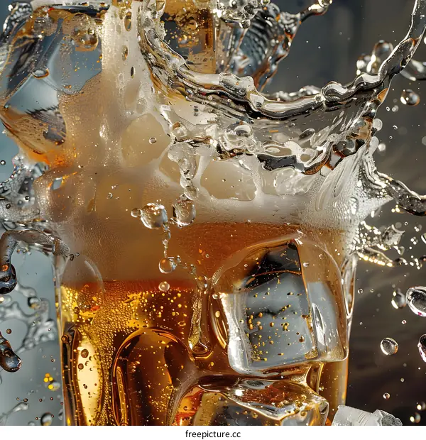 Close Up of Beer With Ice Splashing