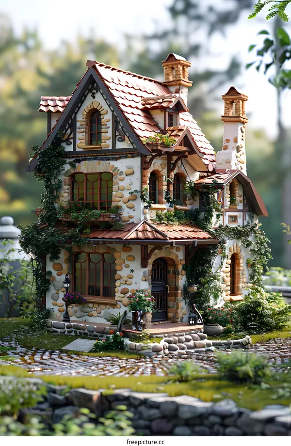 Small stone house with a garden