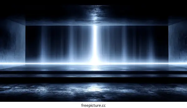 Abstract Empty Dark Concrete Stage with Neon Light