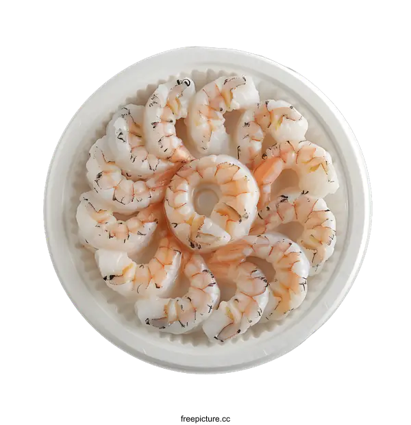 [Transparent Background PNG]Raw shrimps arranged in a circle on white plate