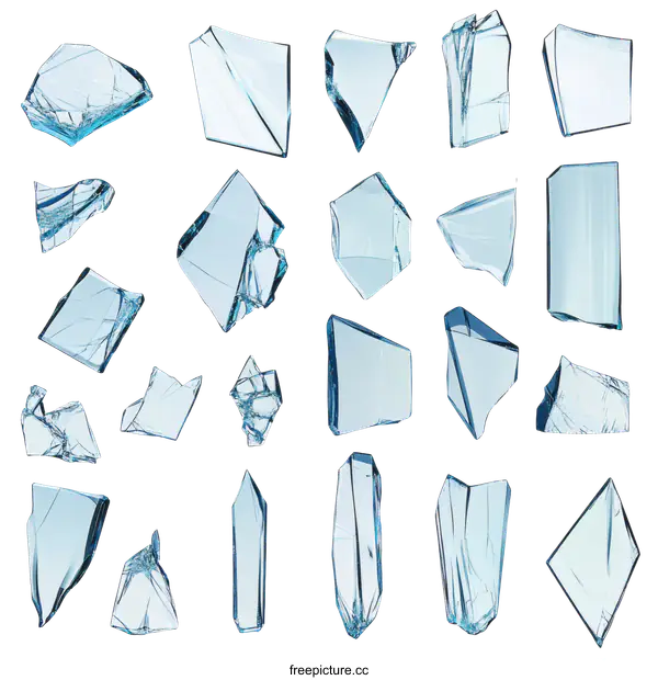[Transparent Background PNG]Shattered Glass Pieces Isolated on White Background