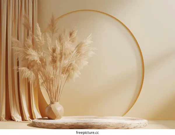 Beige Aesthetic Minimalist Still Life with Pampas Grass