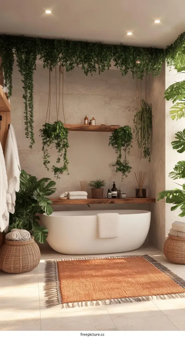 Modern Boho Bathroom with Plants