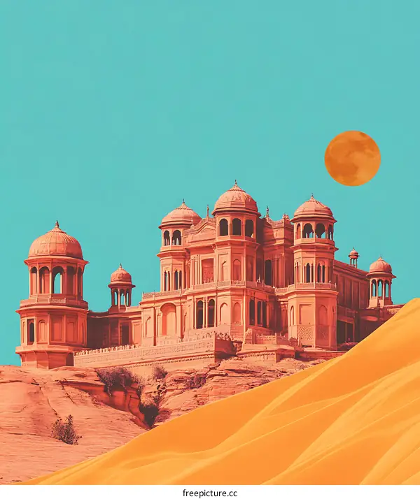 Surreal Collage of a Palace and Desert Landscape