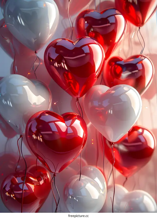 Red and white heart-shaped balloons