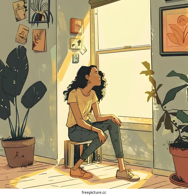 Woman Sitting by the Window in Her Home