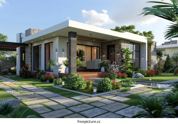 Modern House with Garden Illustration