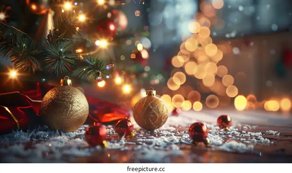 Christmas Tree with Red and Gold Ornaments