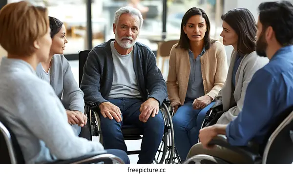 Support Group of Diverse People in Wheelchairs