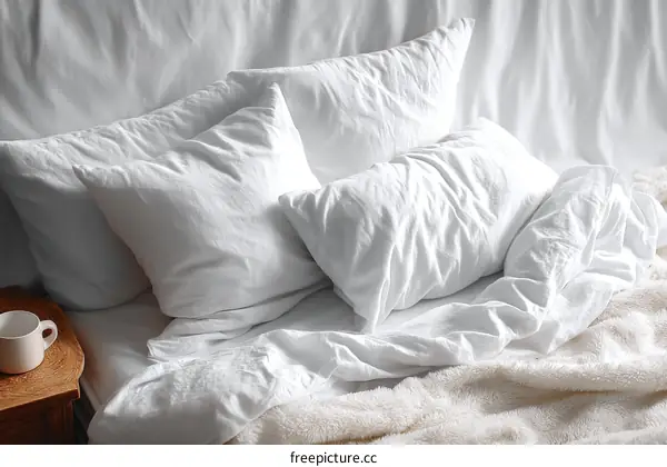 White Pillows and Bedding on a Bed