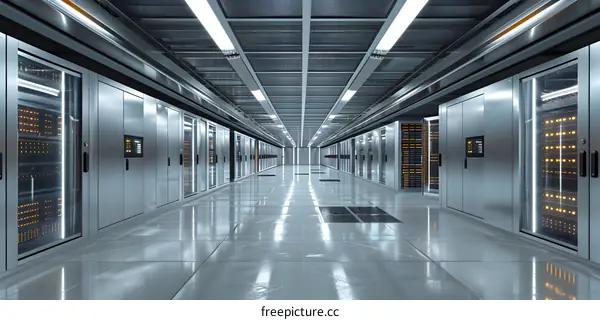 Futuristic Sci-Fi Server Room With Glowing Lights