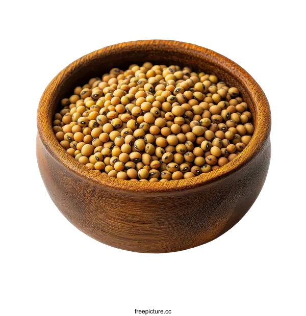 [Transparent Background PNG]Soybeans in Wooden Bowl Close-up