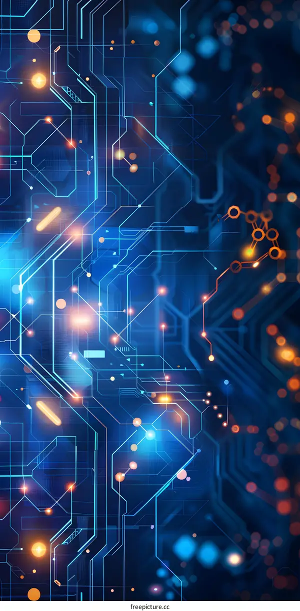 Blue technology background with circuit board pattern