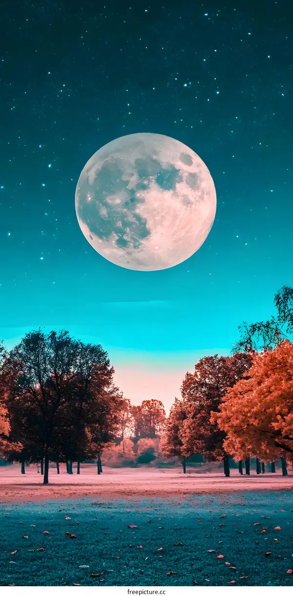 Full Moon in the Night Sky Over a Forest