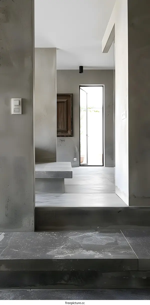 Modern Minimalist Interior Design  Grey Concrete Walls And Wooden Frame