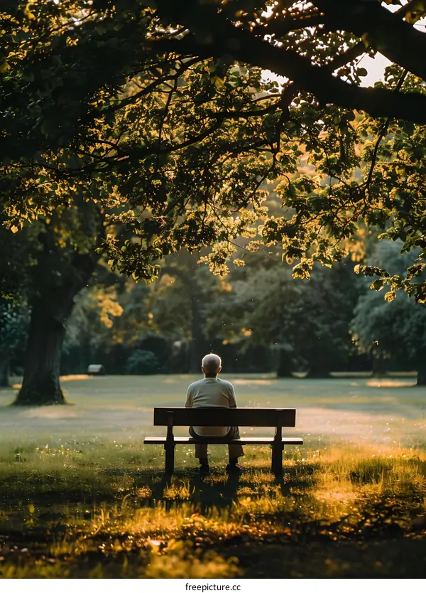 Man Sitting on a Bench in a Park