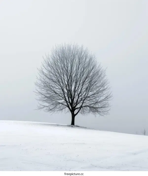 A Solitary Tree Stands in a Serene Snowy Field