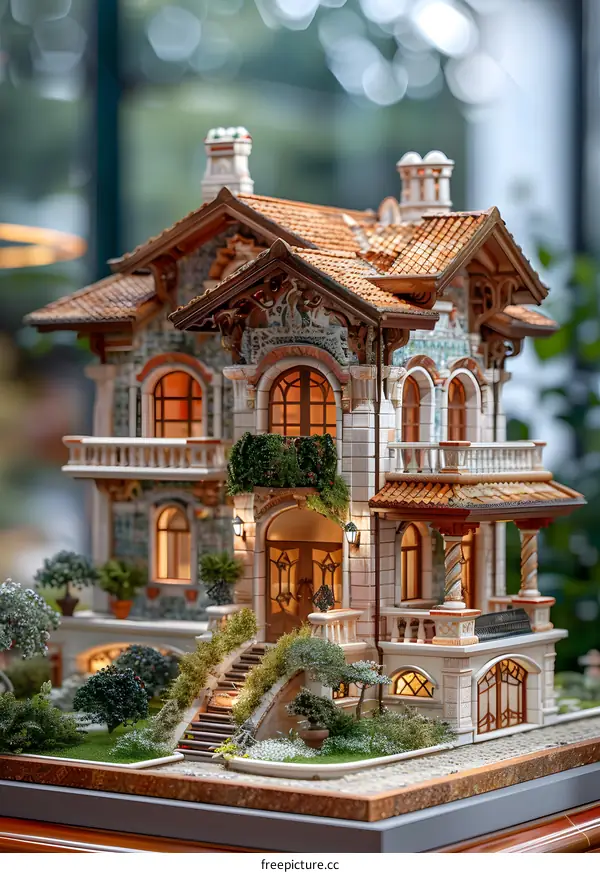 Exquisite European-style dollhouse with intricate details