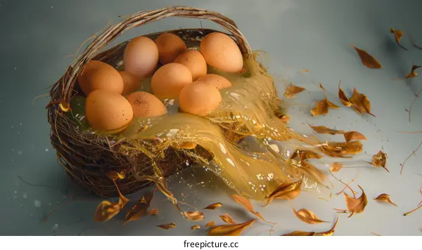 Basket of Eggs with Golden Liquid
