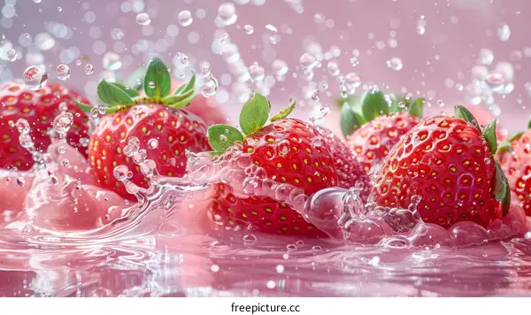 Close-up of fresh strawberries with water splash