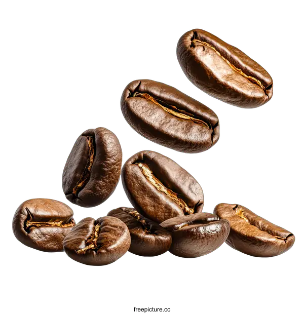 [Transparent Background PNG]Coffee Beans in Motion Isolated on White Background