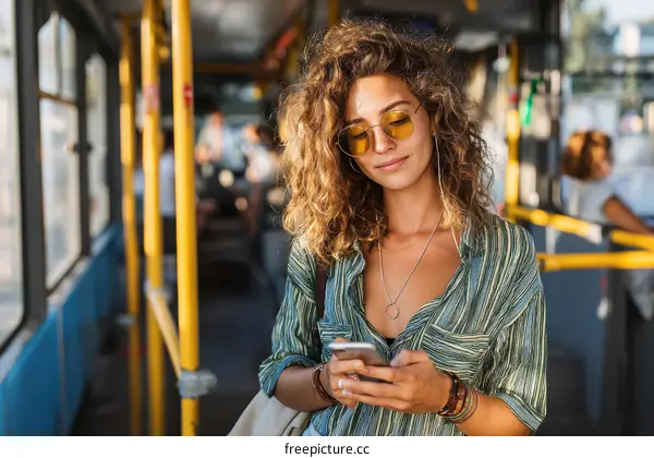Young Woman on a Bus Using Smartphone