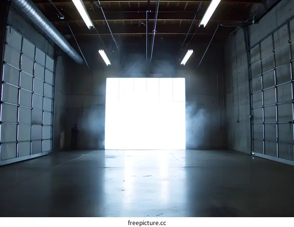 Industrial Building with Bright Light Coming Through Large Door