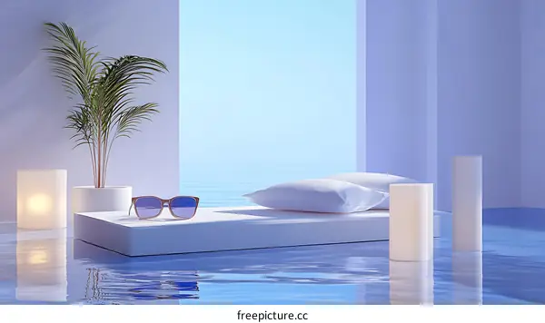 Modern Minimalist Coastal Display with Sunglasses
