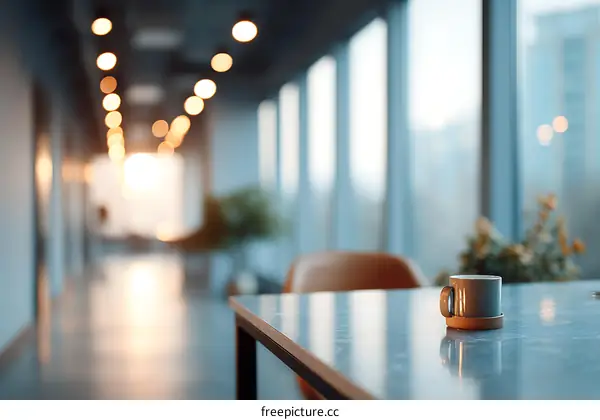 Modern Office Corridor with Coffee Cup