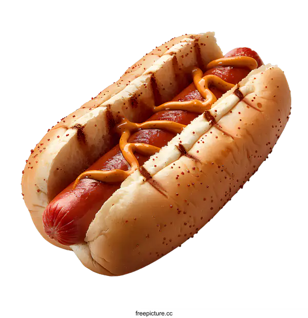 [Transparent Background PNG]Hotdog with mustard on a white background