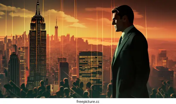 Businessman Looking Out at New York City Skyline