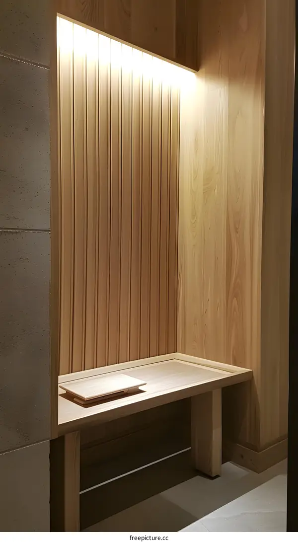 Wooden Bench With Light In A Corner