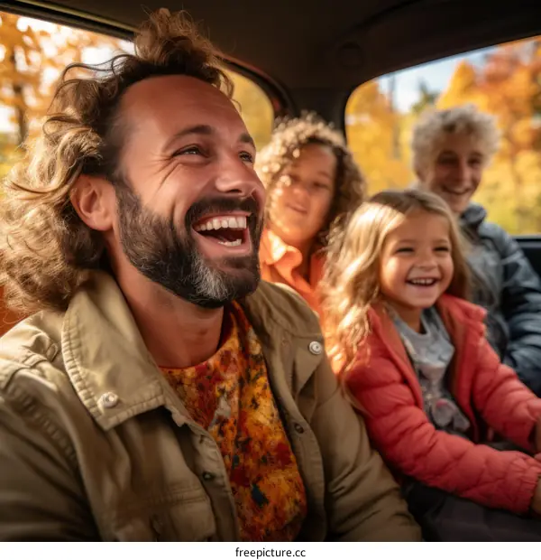 Family traveling by car and enjoying the view