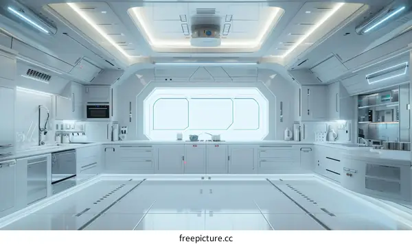 Futuristic White Kitchen Interior Design With Modern Appliances