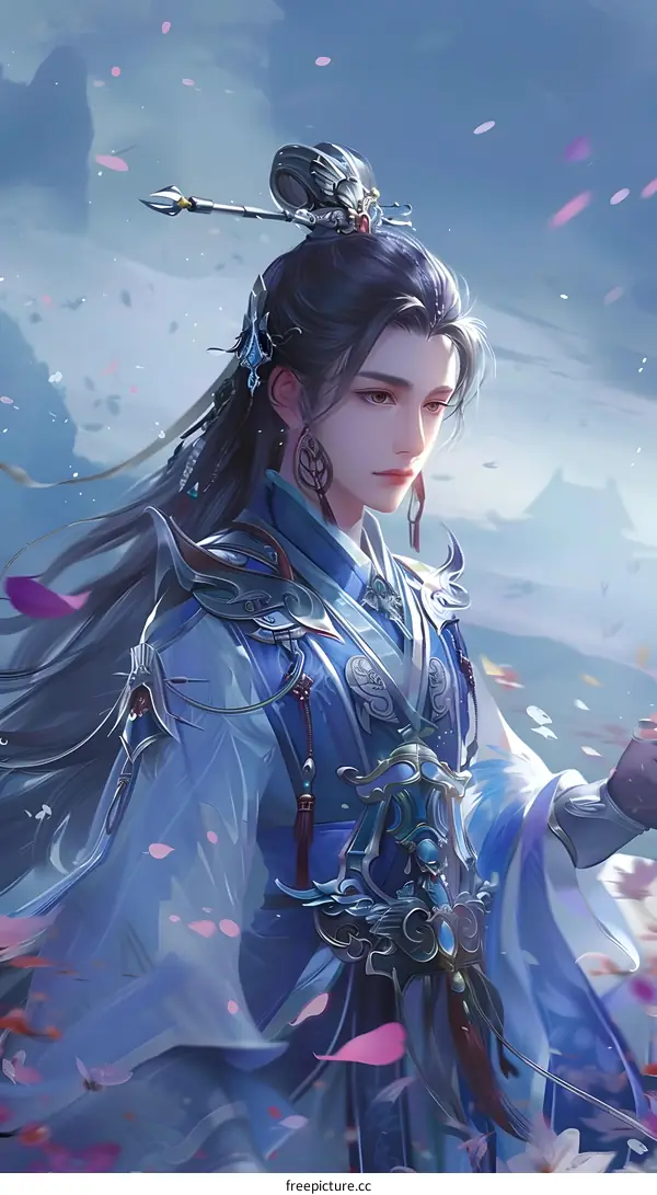 Fantasy Illustration of a Young Man with Blue Clothes