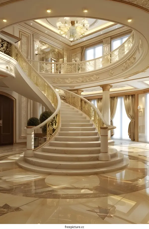 Golden Staircase in a Luxury Mansion