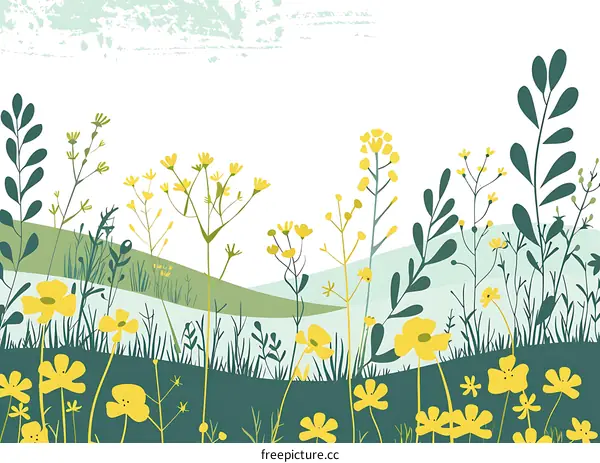 Yellow Flowers Meadow Landscape Illustration