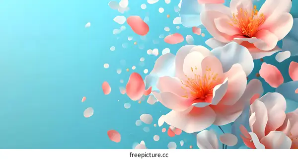 Abstract Floral Design with Pink and White Flowers on Blue Background