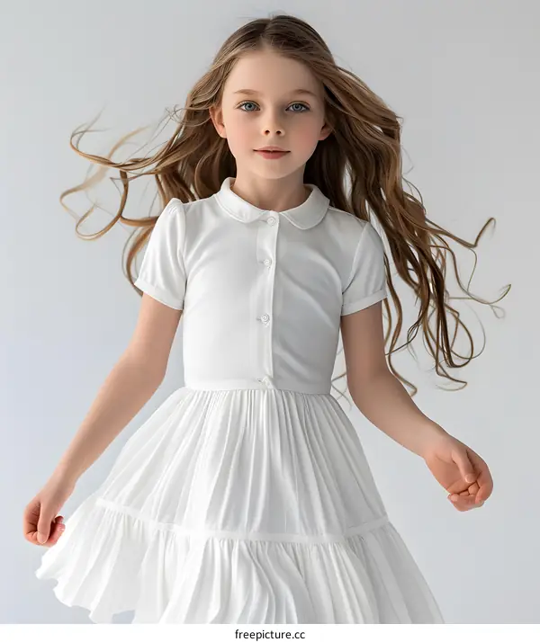 Portrait of a beautiful little girl in a white dress