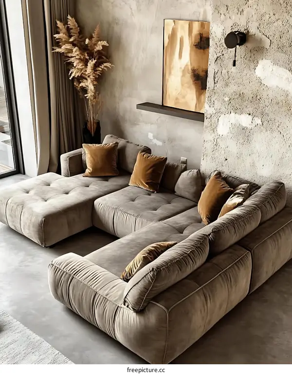 Modern Beige Sectional Sofa in Contemporary Living Room