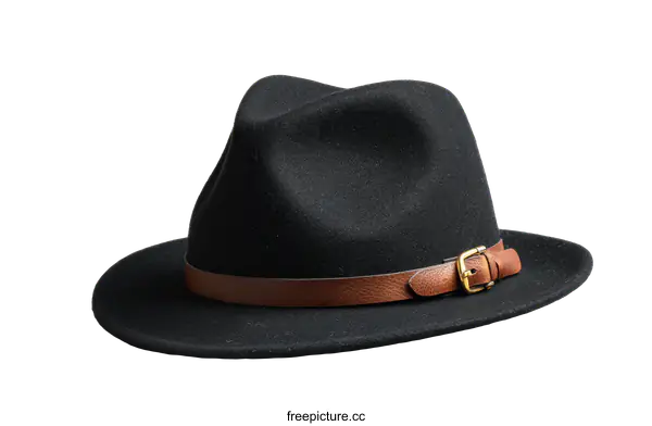 [Transparent Background PNG]Stylish Black Fedora Hat with Brown Leather Band