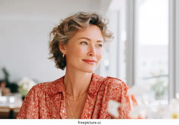 Thoughtful Woman in a Floral Print Top
