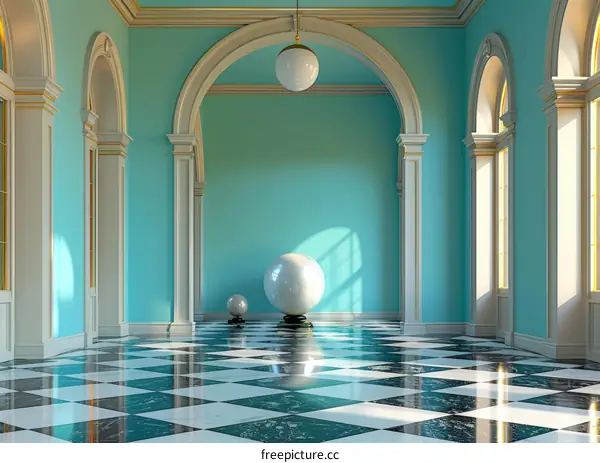 Elegant Turquoise Hallway with Marble Flooring